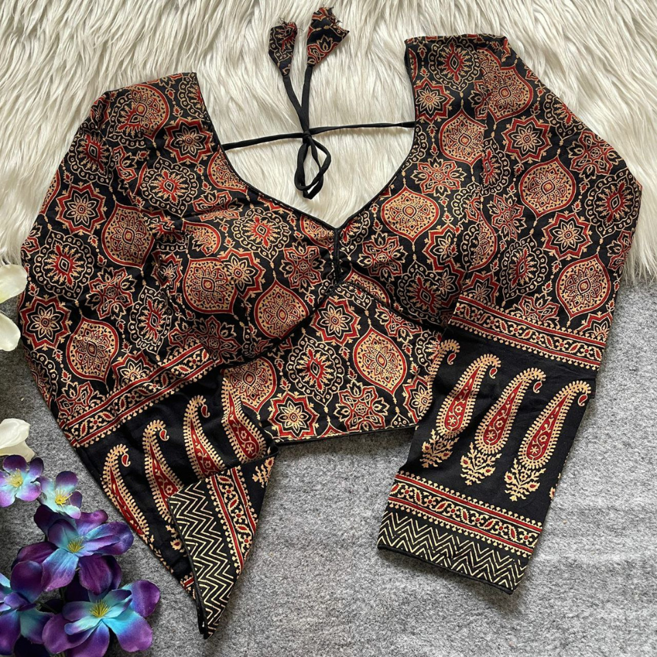 Ajrakh Cotton Galaxy V-Neck Designer Blouse