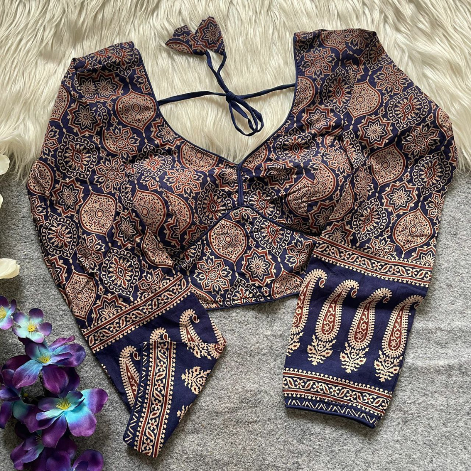 Ajrakh Cotton Galaxy V-Neck Designer Blouse