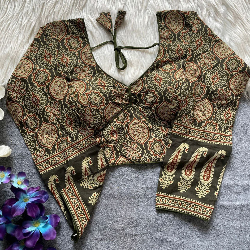 Ajrakh Cotton Galaxy V-Neck Designer Blouse