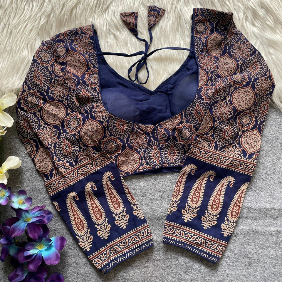 Ajrakh Cotton Galaxy V-Neck Designer Blouse