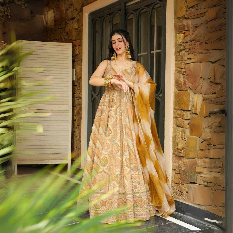 Pure Jimmy Organza Digital Printed Anarkali Gown