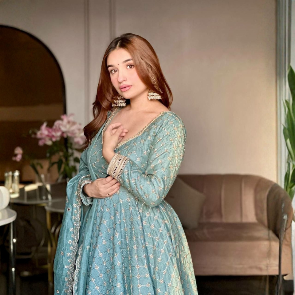 Elegant Embroidered Georgette Gown Set