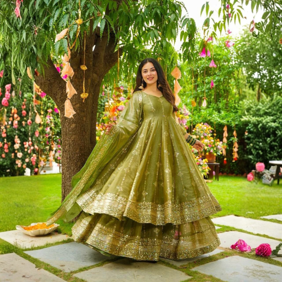 Heavy Crunchy Silk Embroidered Top & Bottom Set with Dupatta