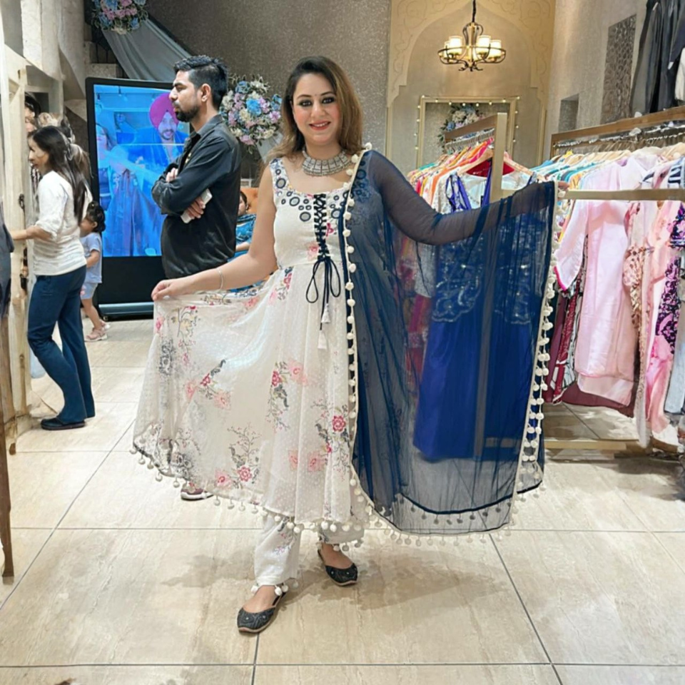 Butti Georgette Mirror Work Gown Set