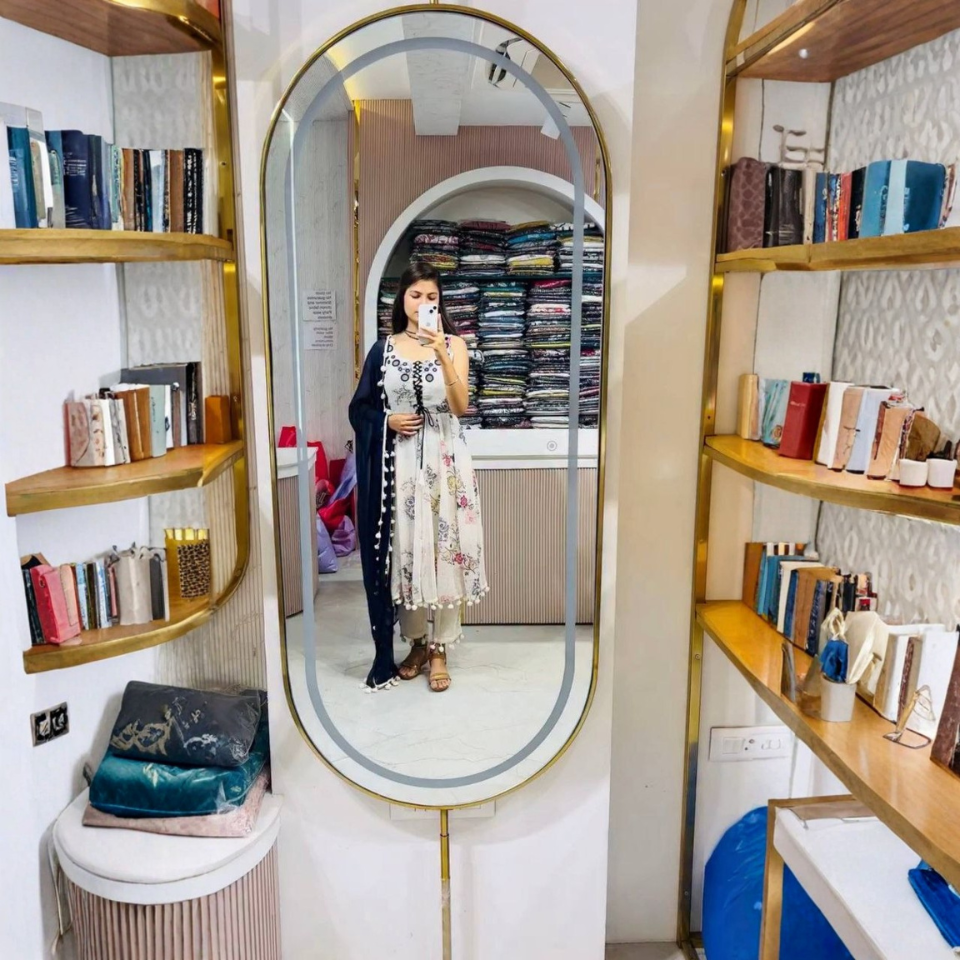 Butti Georgette Mirror Work Gown Set