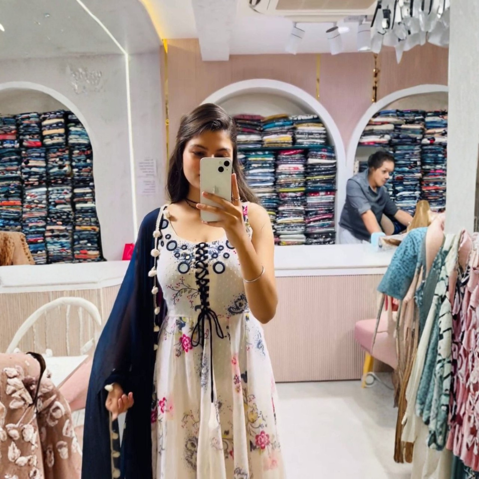 Butti Georgette Mirror Work Gown Set