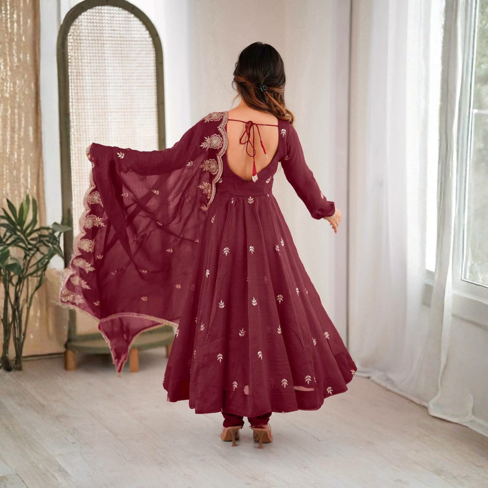 Crunchy Silk Embroidered Gown Set