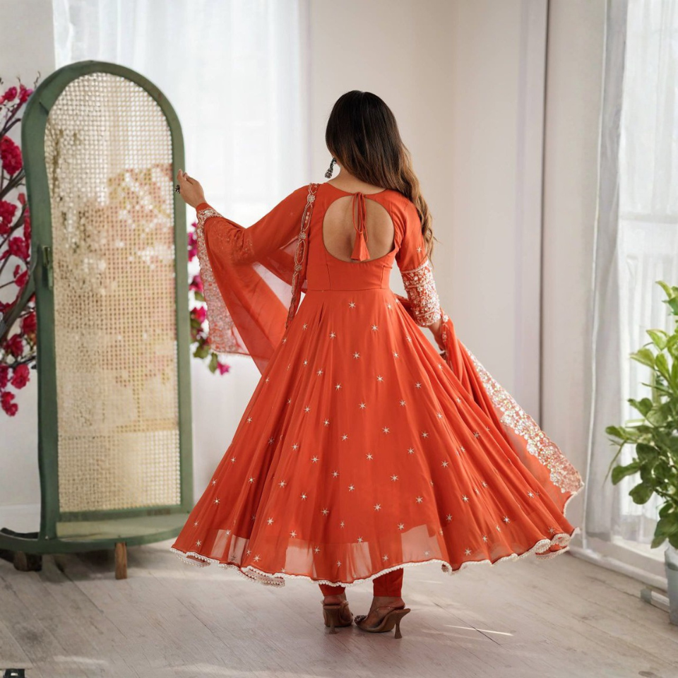 Blooming Faux Embroidered Anarkali Gown Set