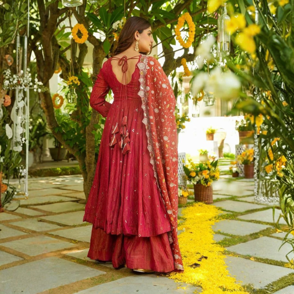 Simmar Silk Embroidered Gown Set