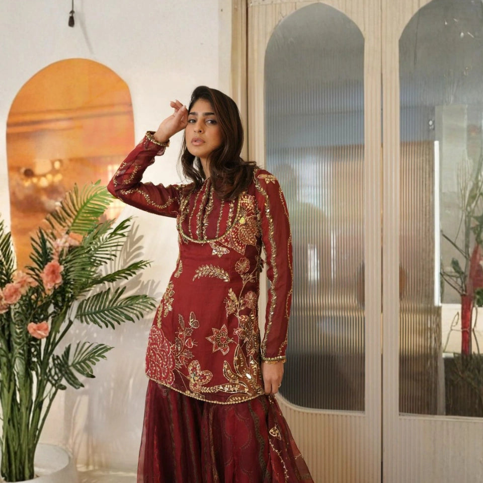 Noor Organza Mirror Work Sharara Set