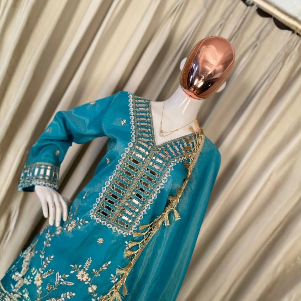 Meher Mirror Work Designer Palazzo Set