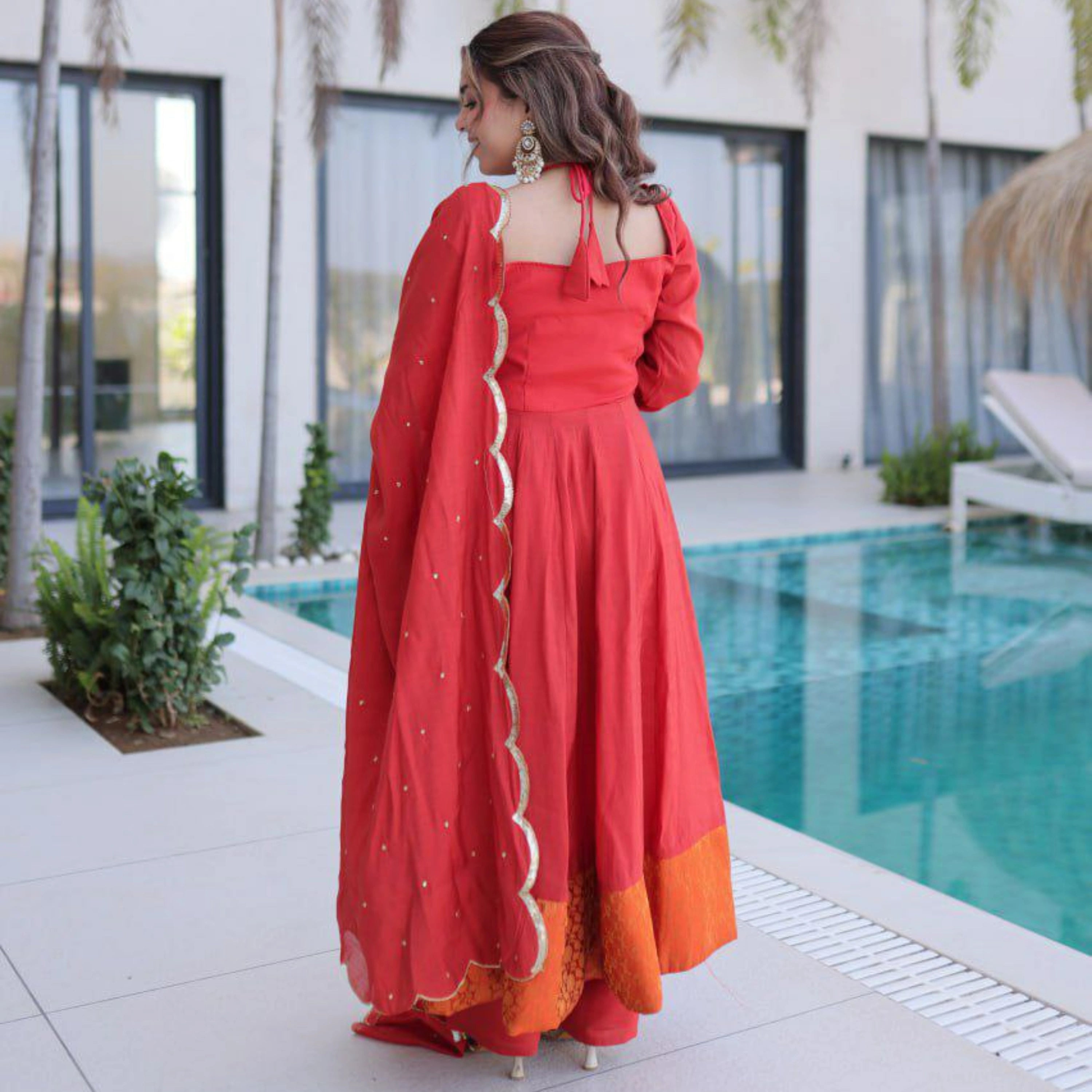 Aafiya Chanderi Mirror Work Anarkali Set