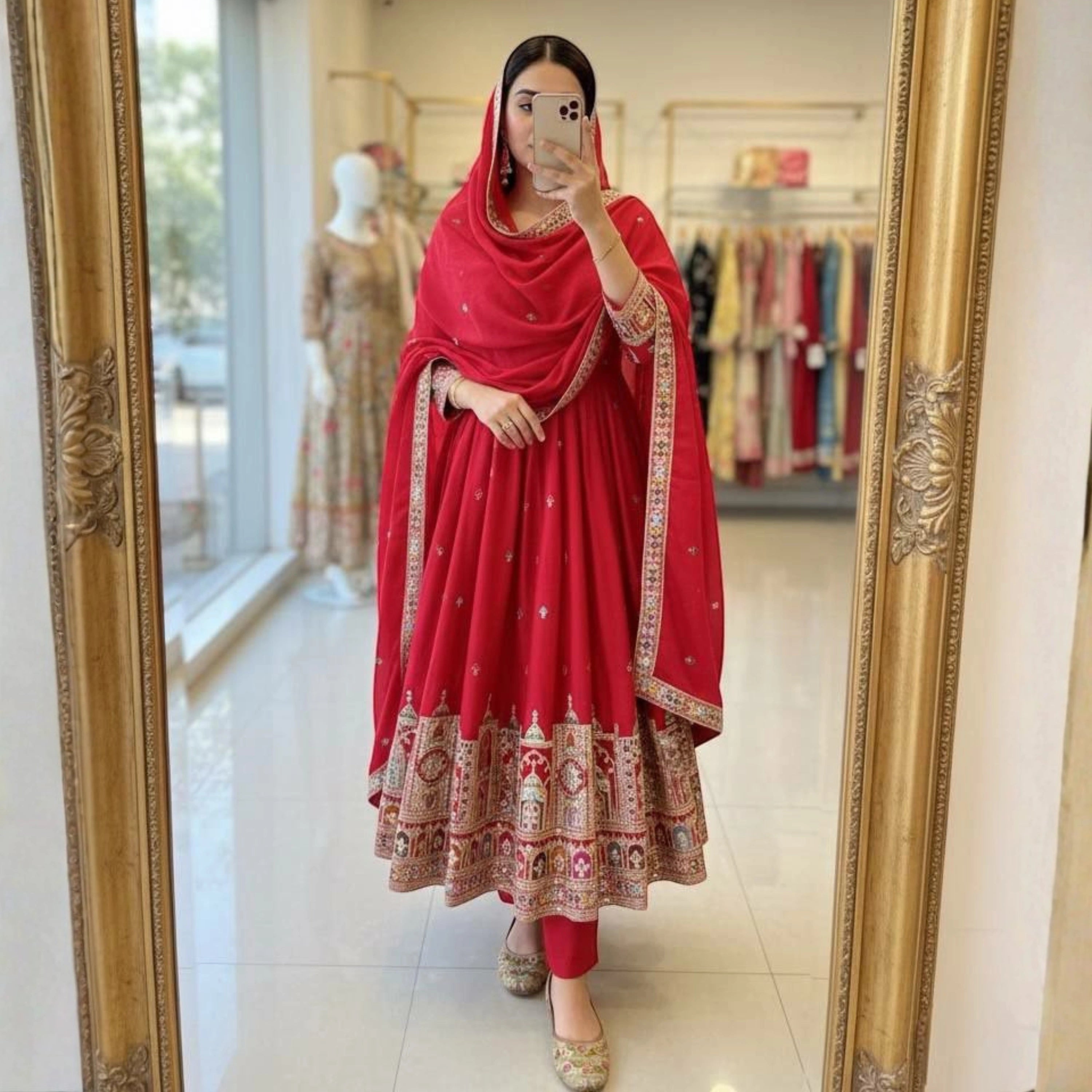 Saira Chinon Silk Embroidered Anarkali Set