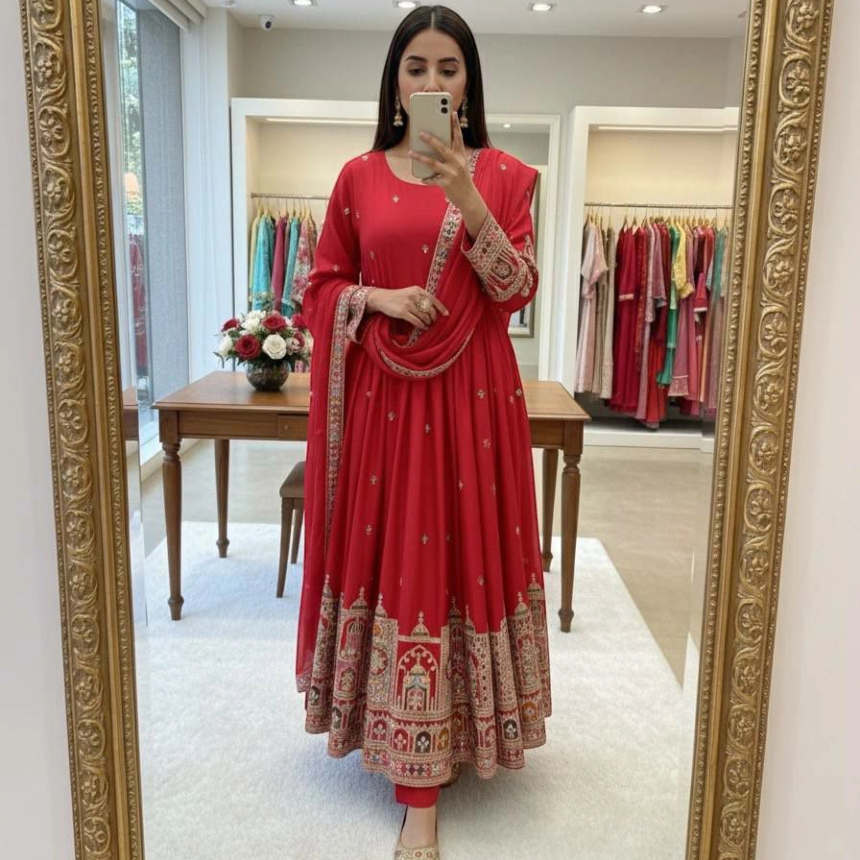 Saira Chinon Silk Embroidered Anarkali Set