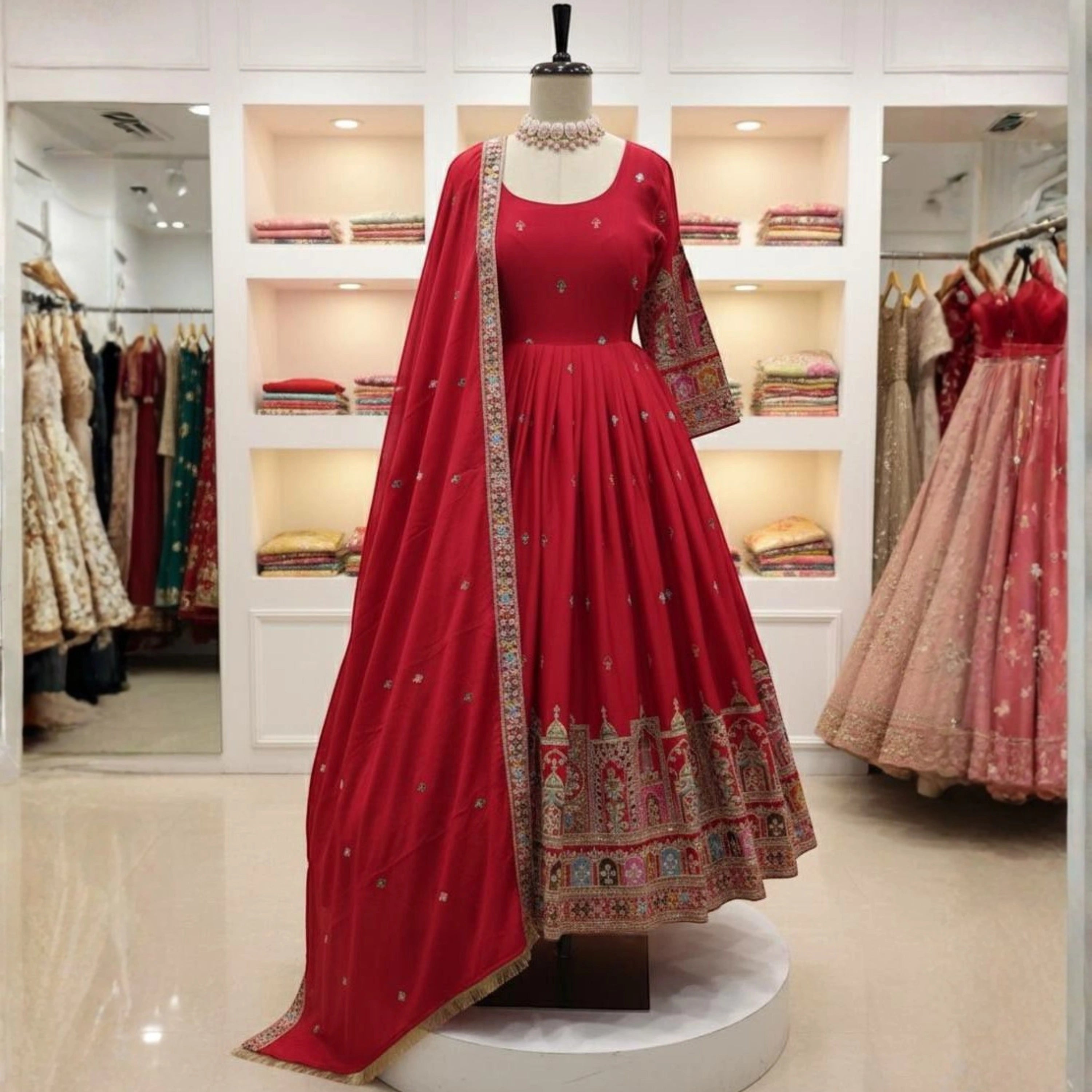 Saira Chinon Silk Embroidered Anarkali Set