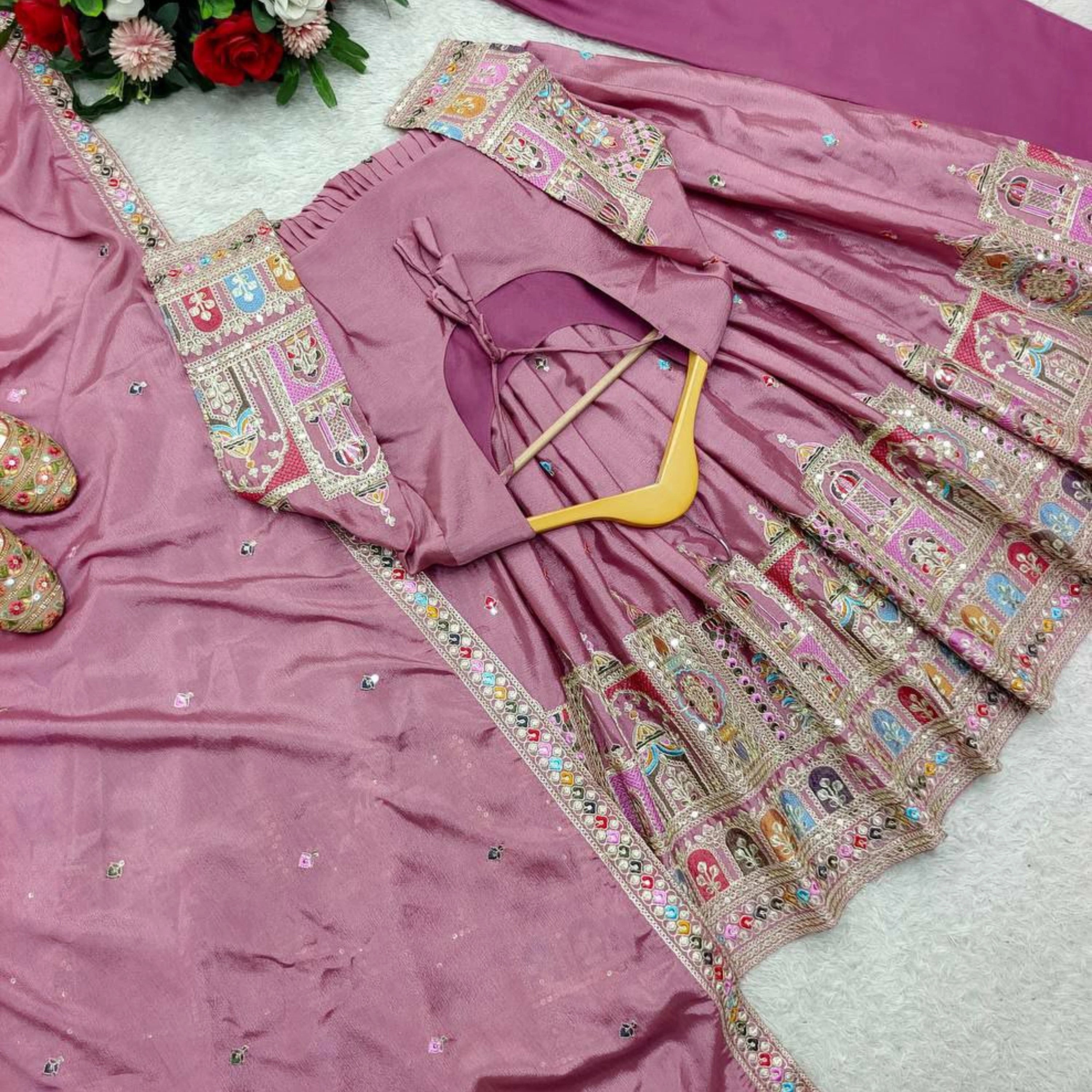 Saira Chinon Silk Embroidered Anarkali Set