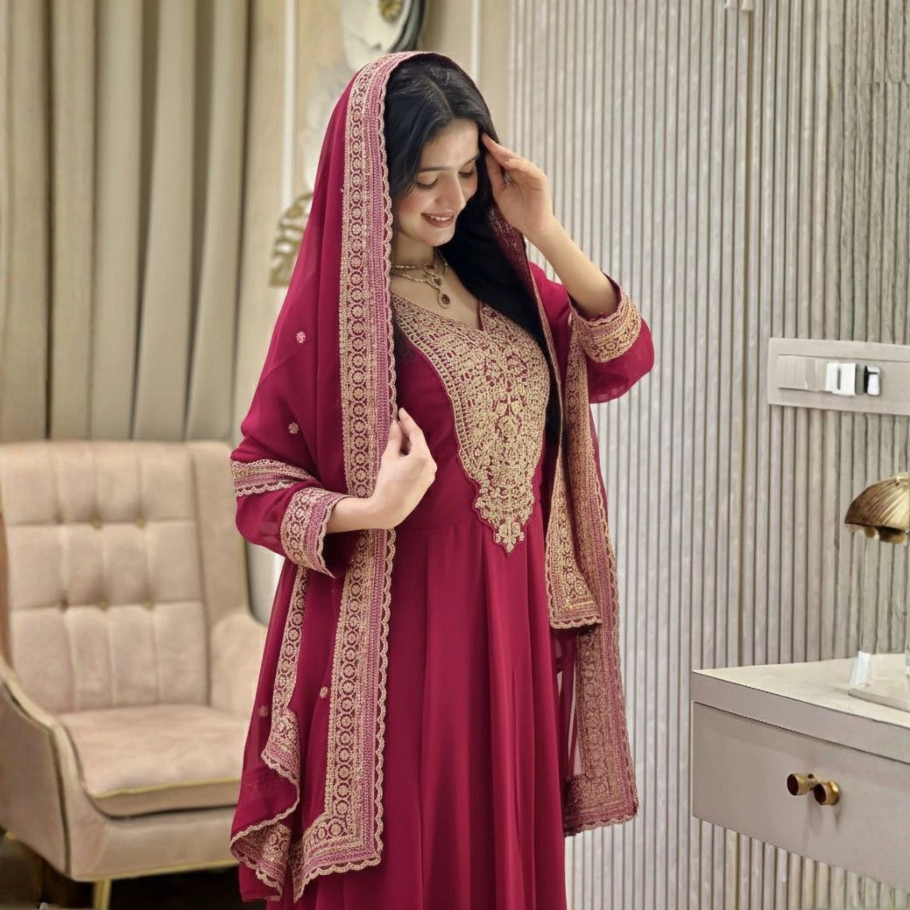 Zareen Embroidered Georgette Anarkali Set