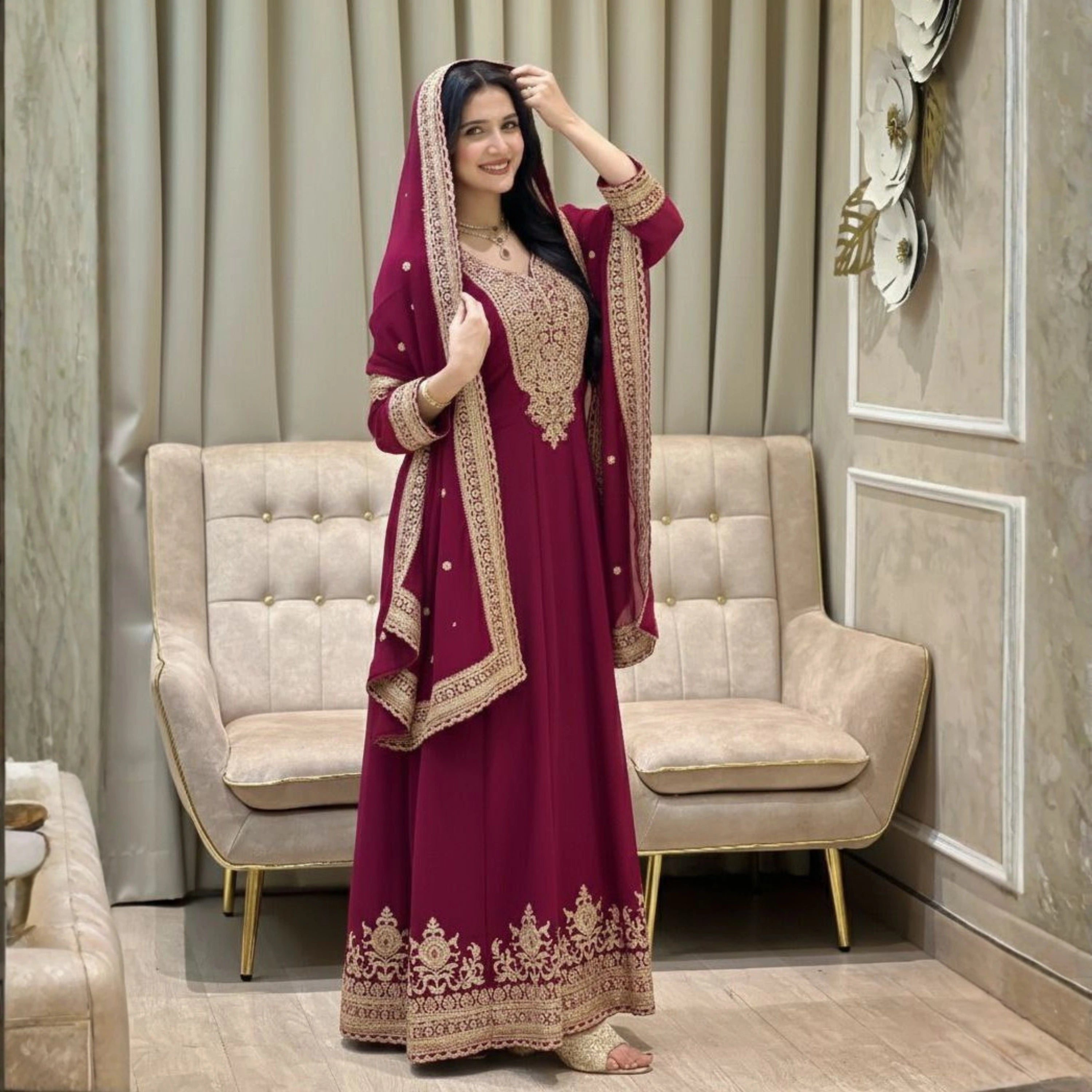 Zareen Embroidered Georgette Anarkali Set
