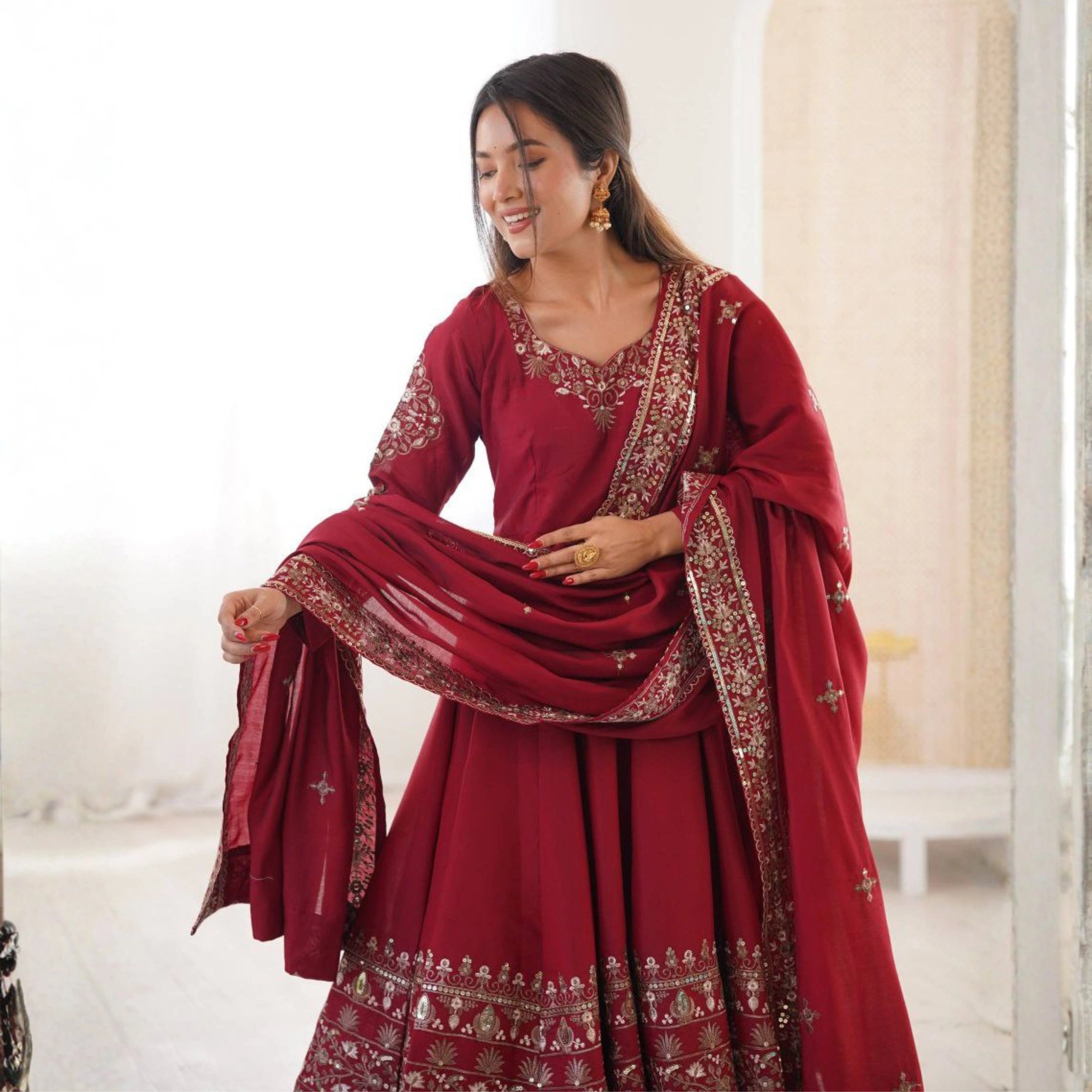 Meher Silk Embroidered Anarkali Set