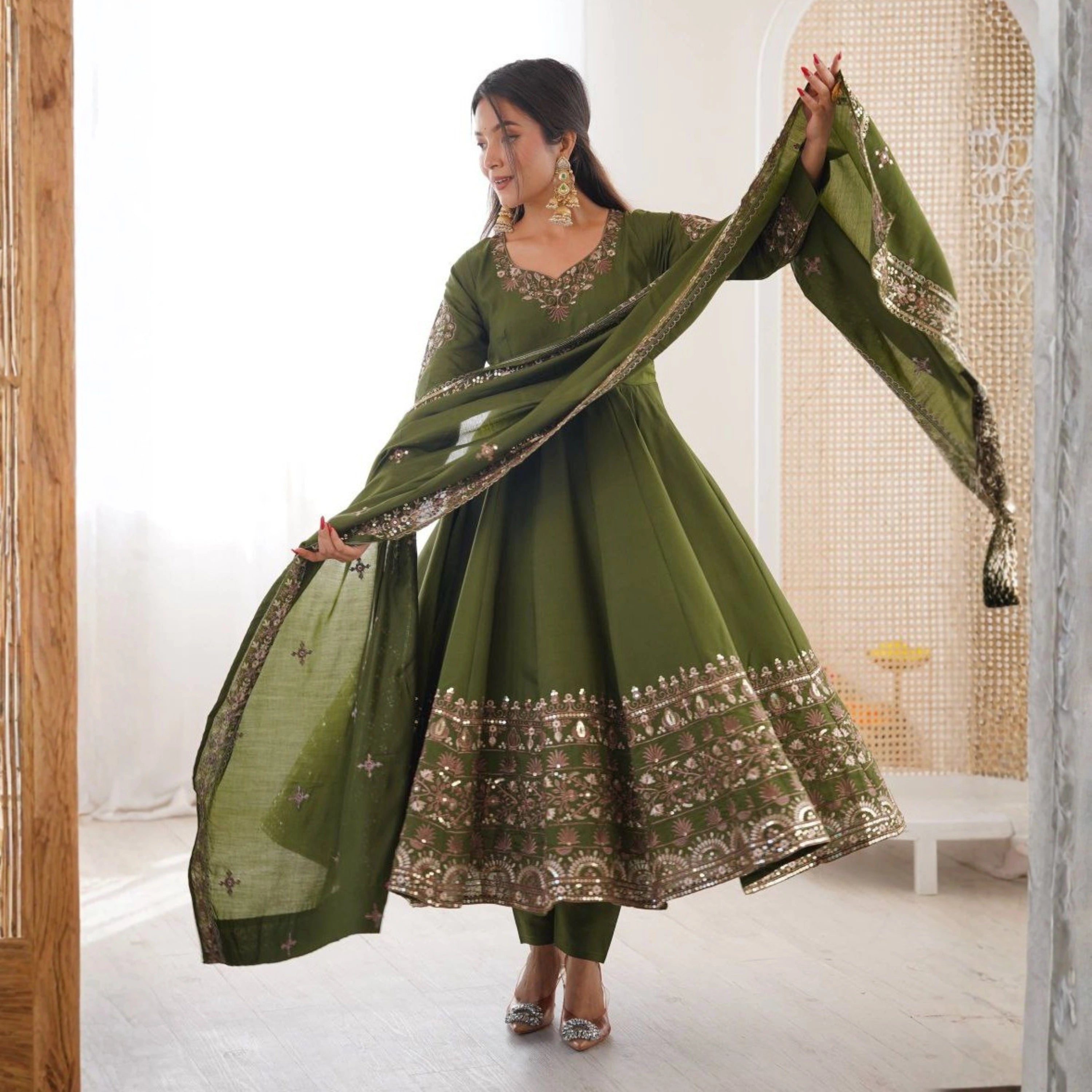 Meher Silk Embroidered Anarkali Set
