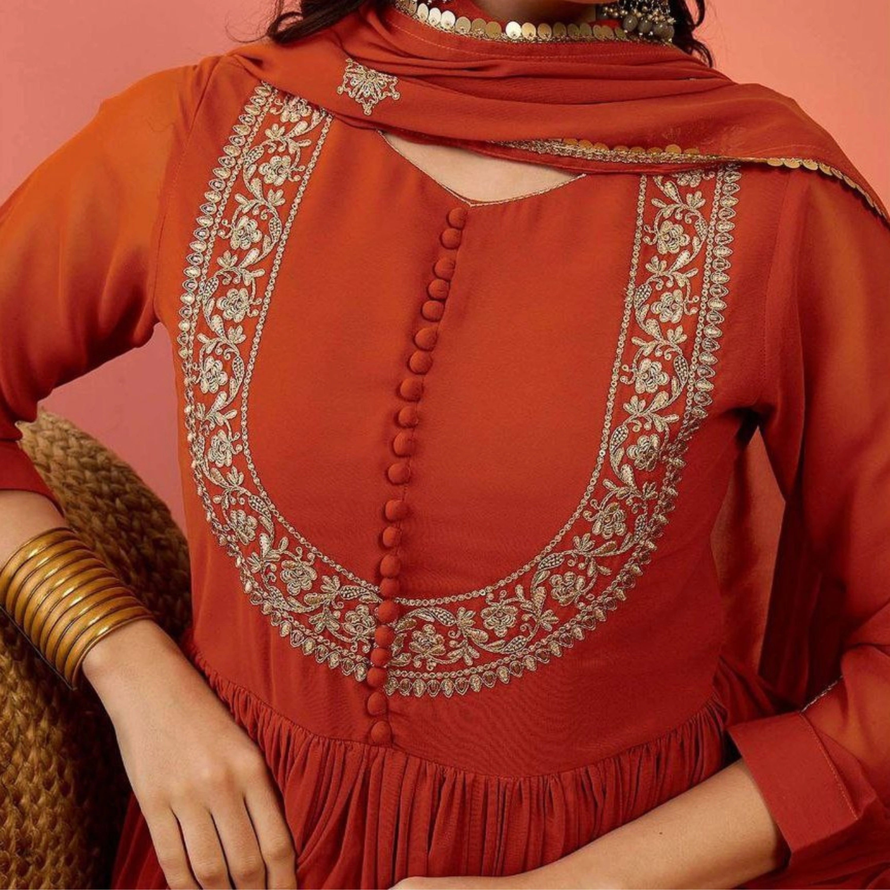 Ziva Rust Orange Georgette Anarkali Set