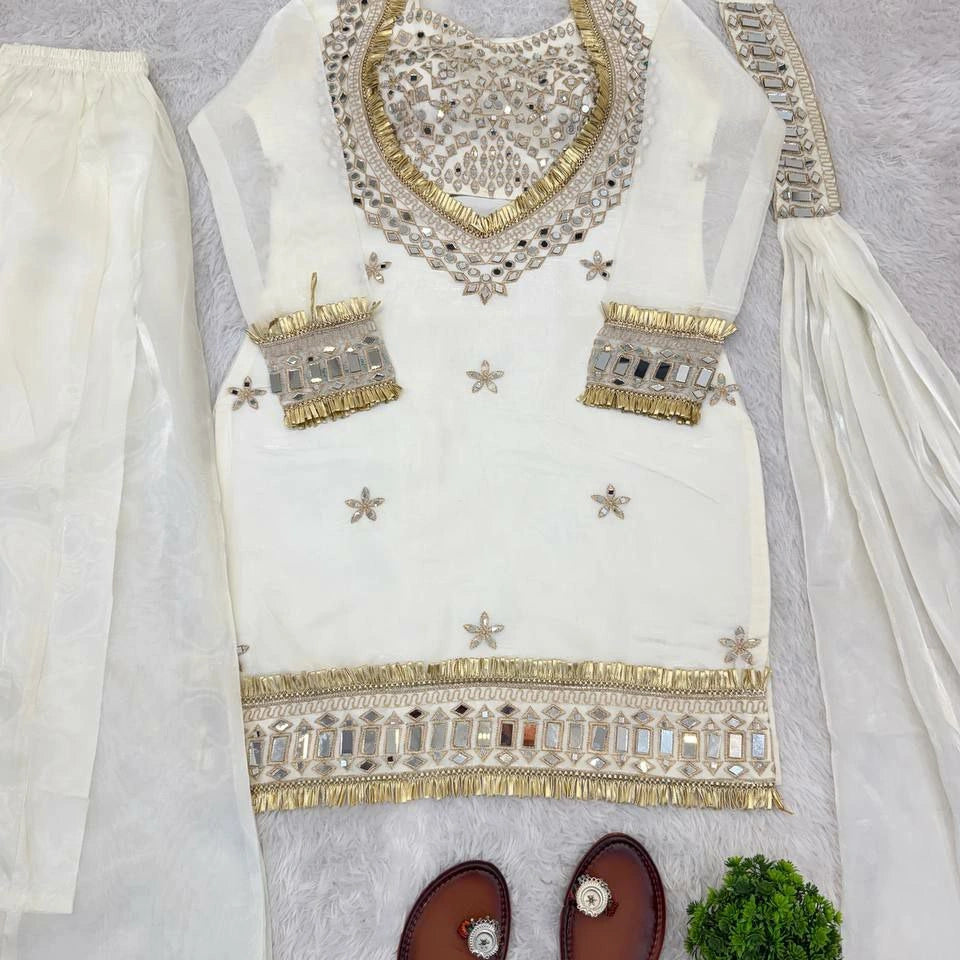 Zehra Fendi Silk Mirror Work Sharara Set