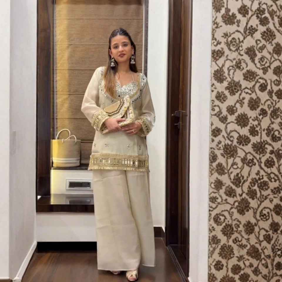 Zehra Fendi Silk Mirror Work Sharara Set