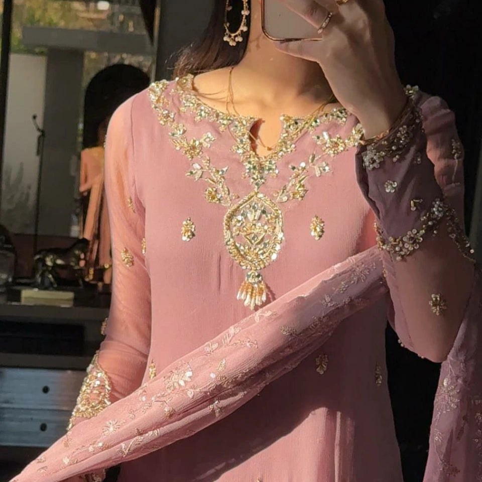 Elina Faux Georgette Sequin Embroidered Suit Set