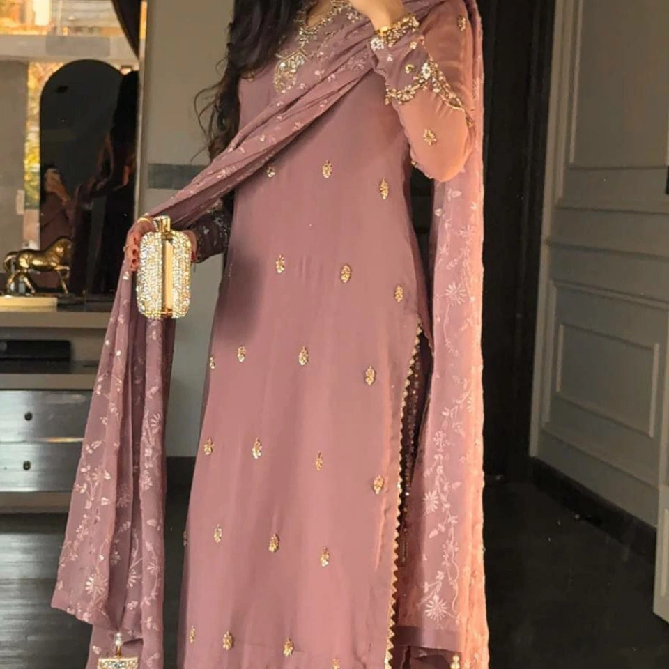 Elina Faux Georgette Sequin Embroidered Suit Set