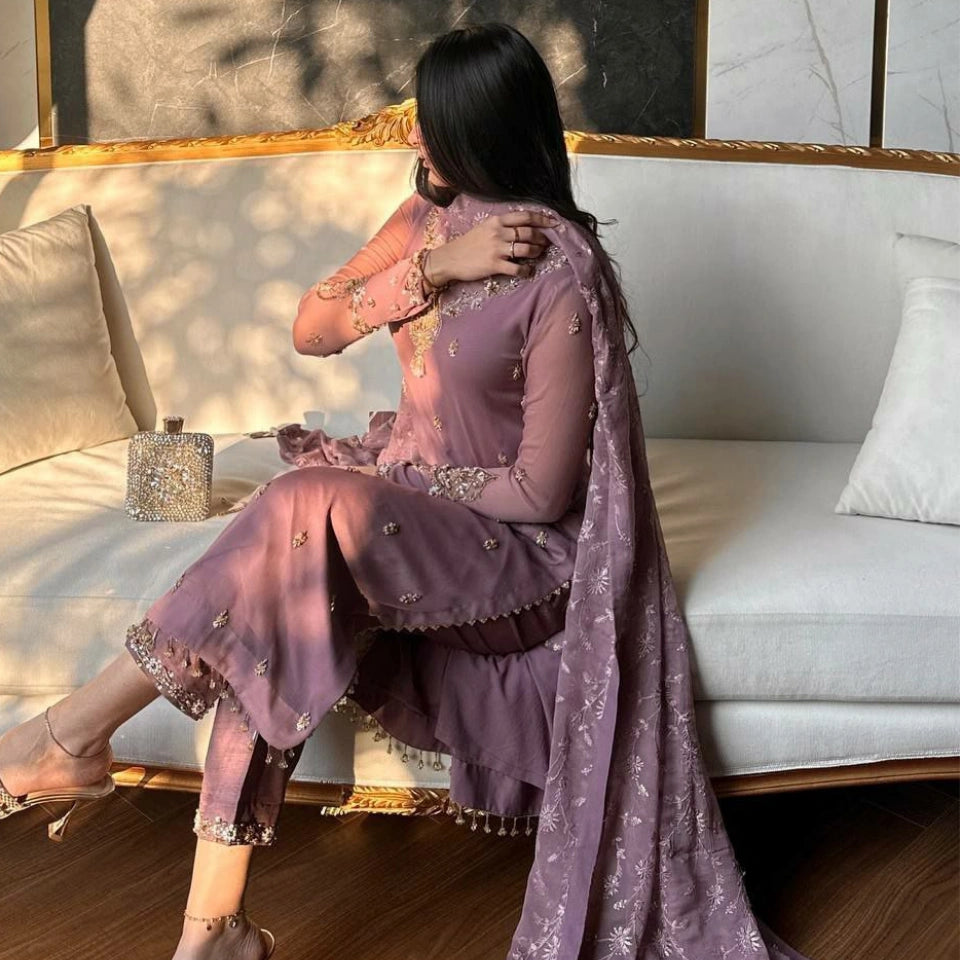 Elina Faux Georgette Sequin Embroidered Suit Set