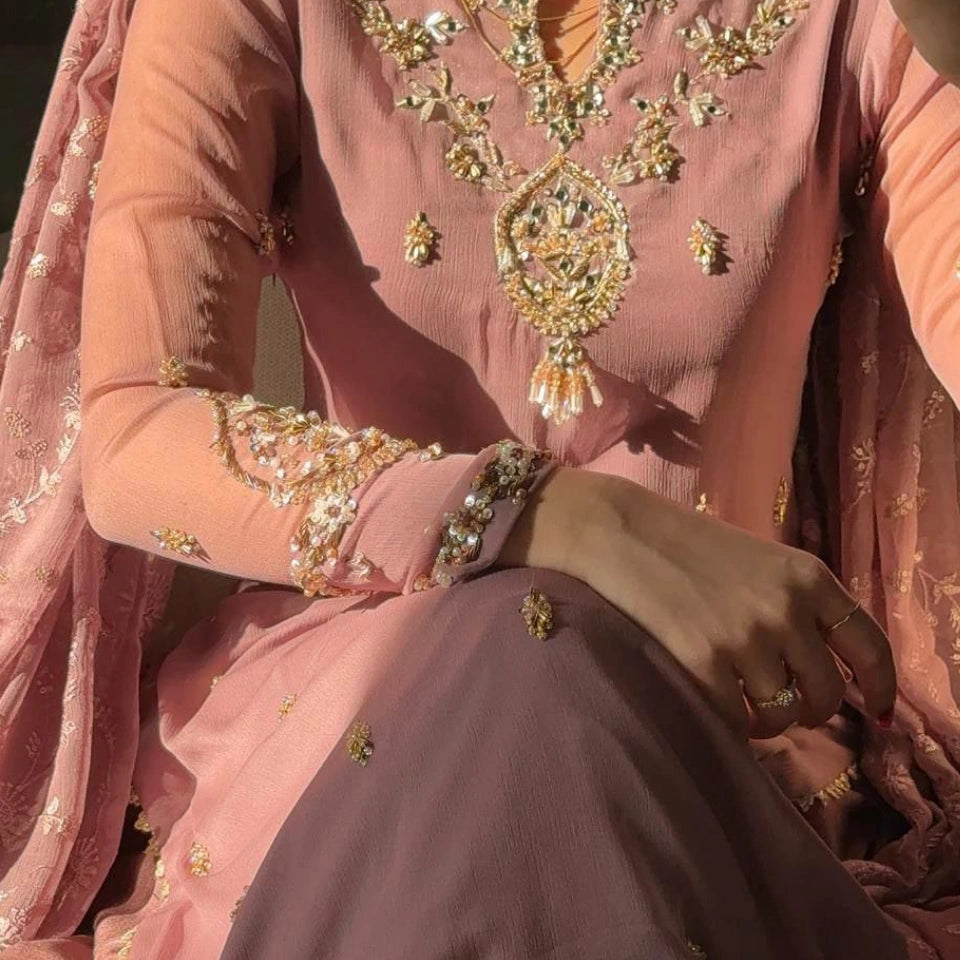 Elina Faux Georgette Sequin Embroidered Suit Set