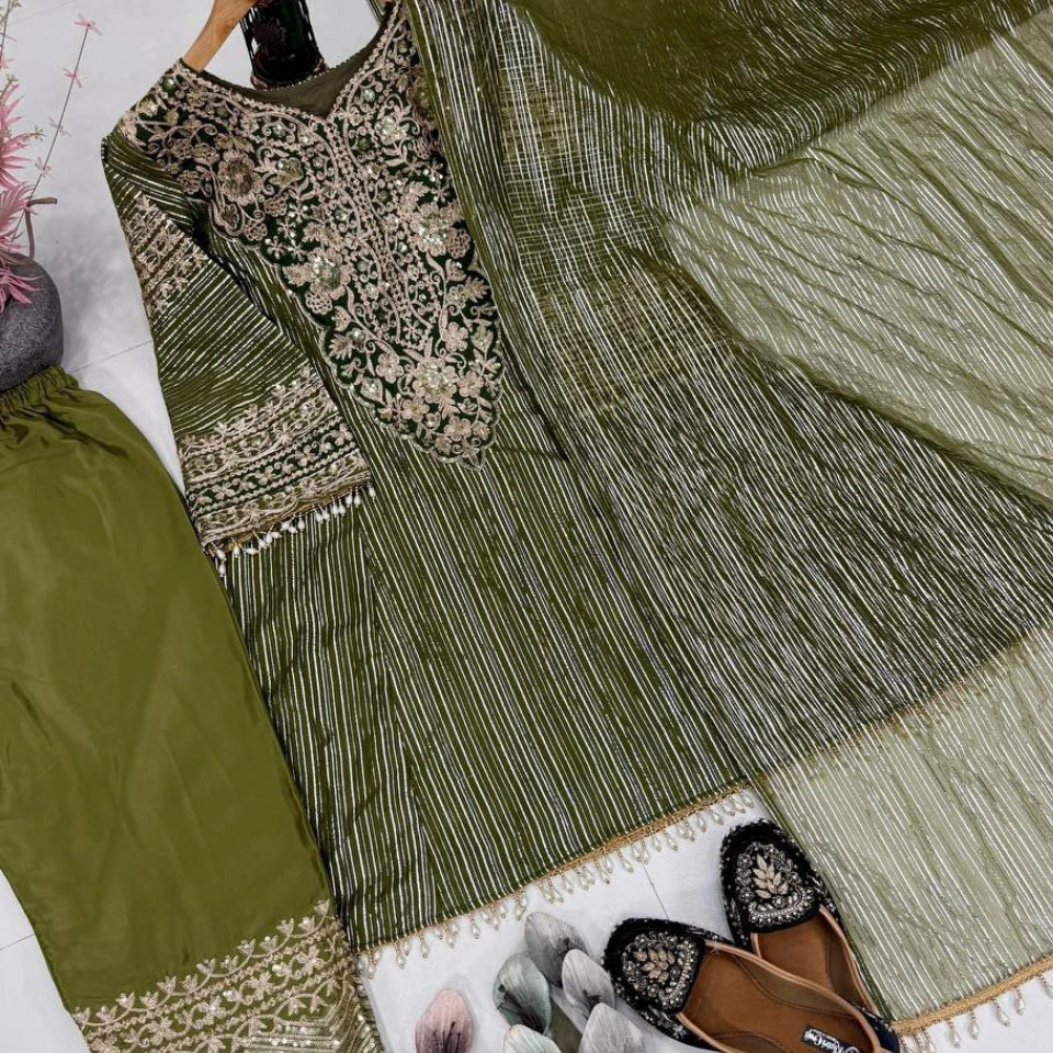 Meher Mehendi Green Embroidered Palazzo Set