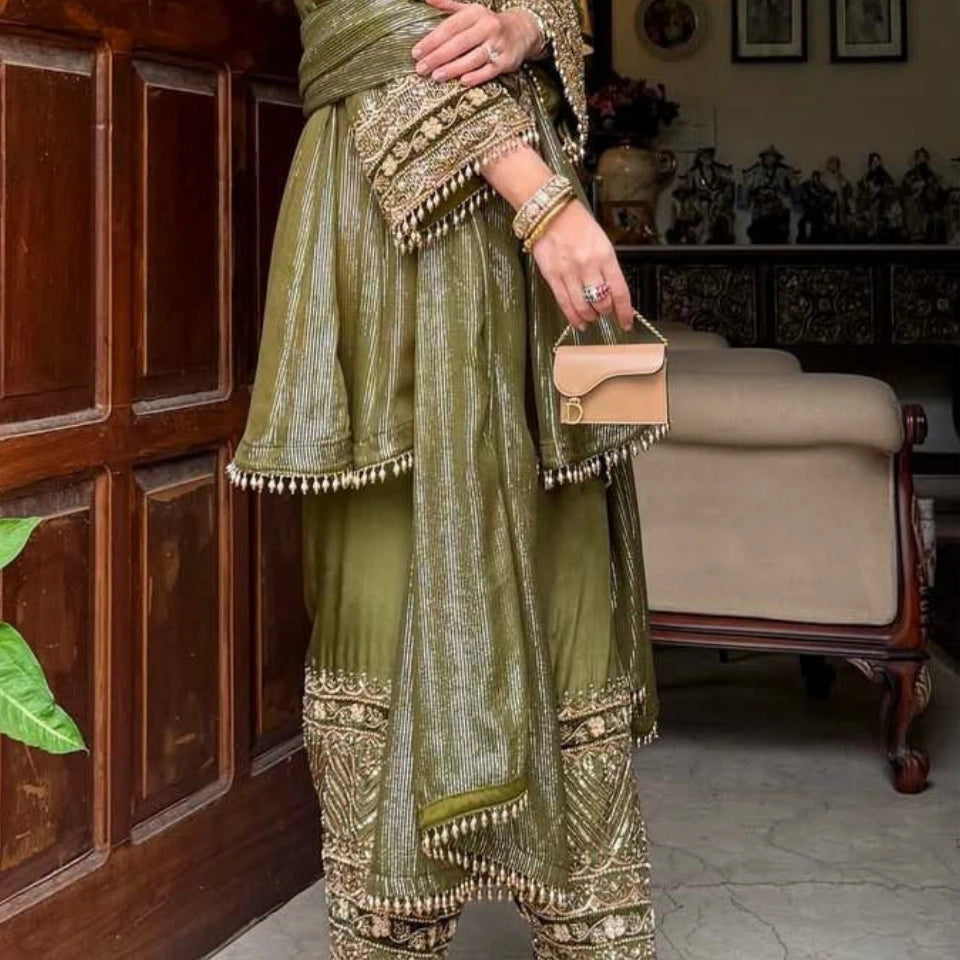 Meher Mehendi Green Embroidered Palazzo Set