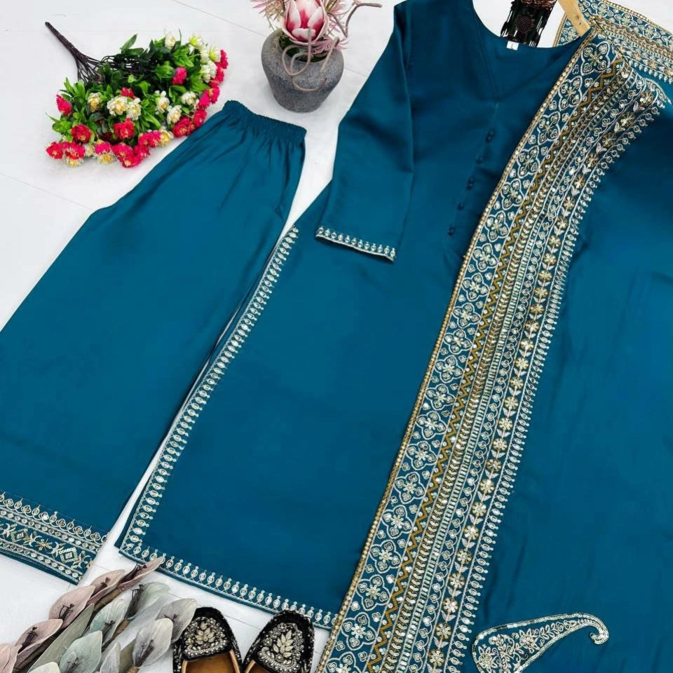 Aarohi Roman Silk Festive Embroidered Set