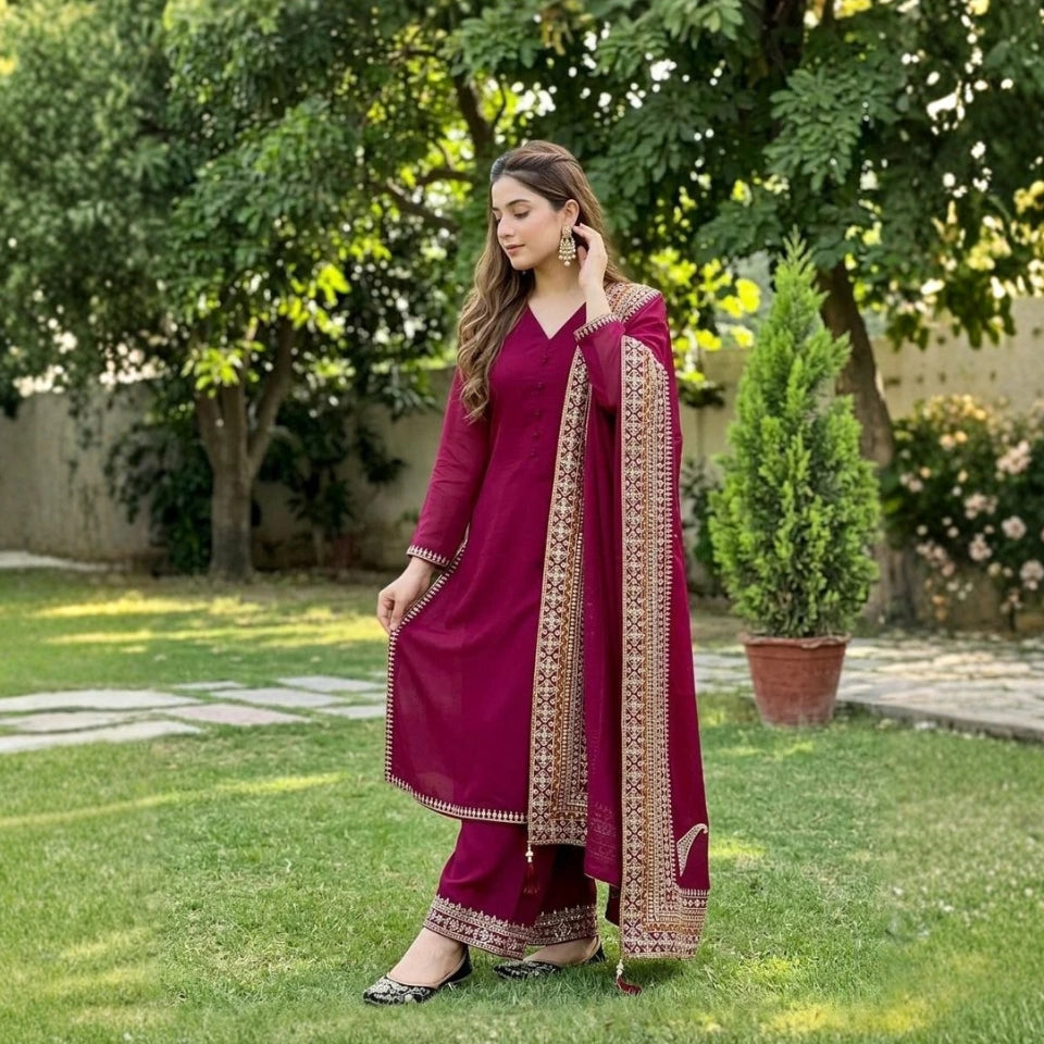 Aarohi Roman Silk Festive Embroidered Set