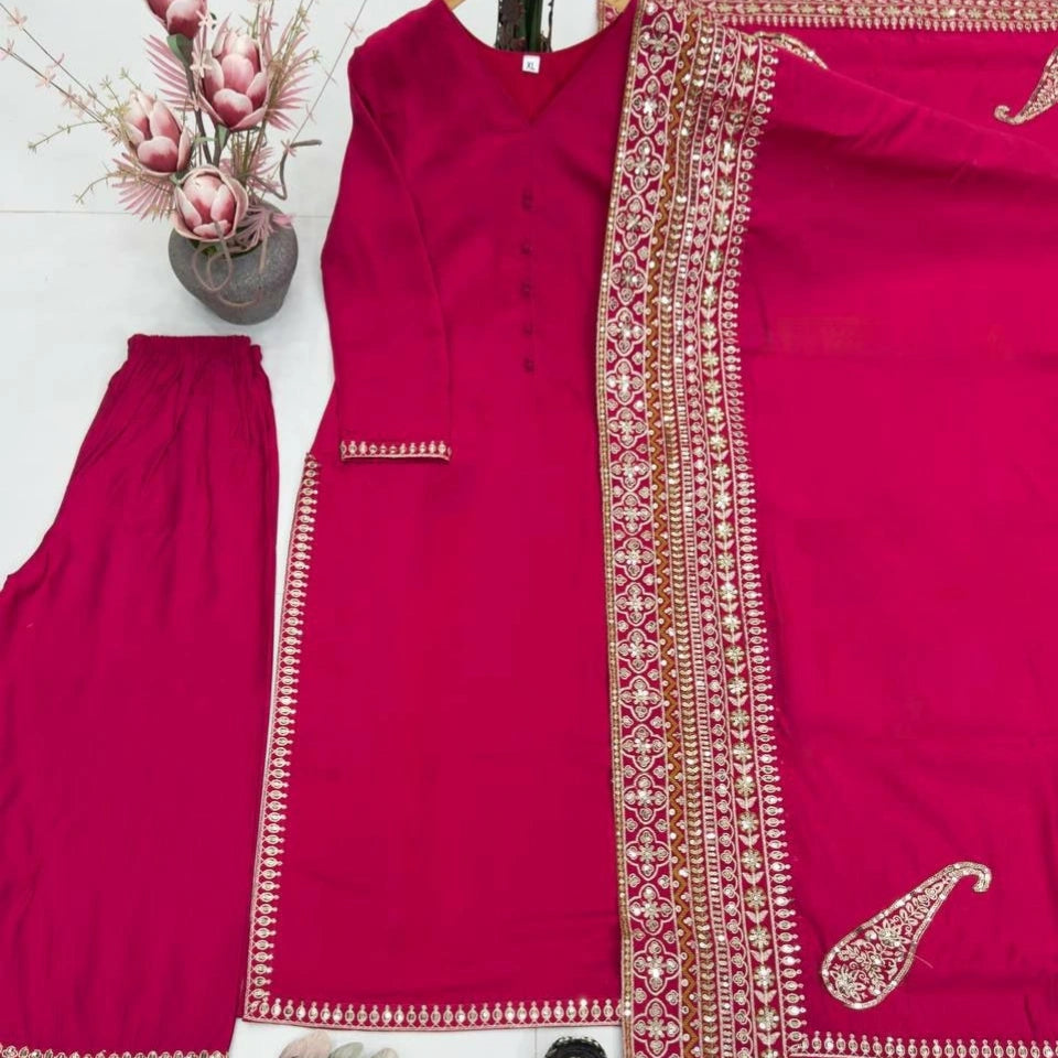 Aarohi Roman Silk Festive Embroidered Set