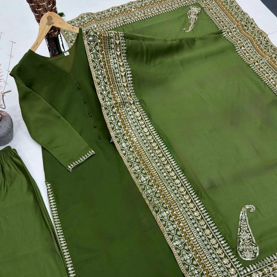 Aarohi Roman Silk Festive Embroidered Set