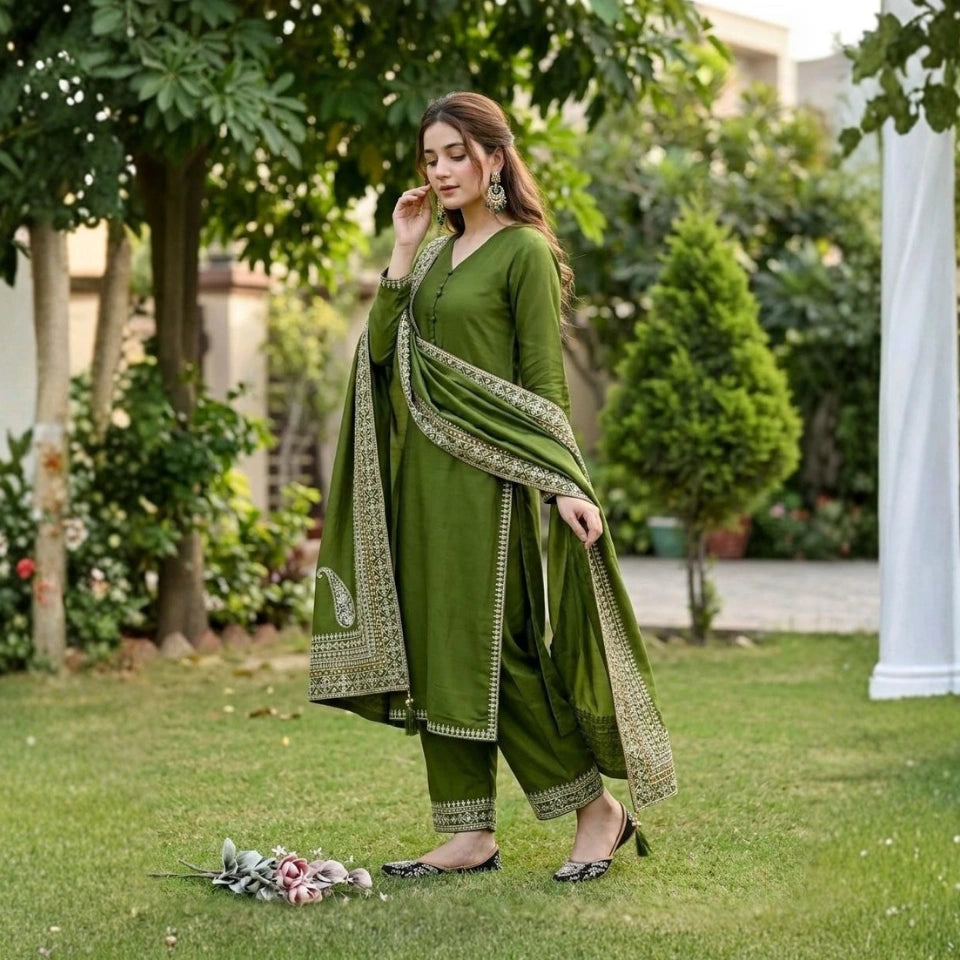 Aarohi Roman Silk Festive Embroidered Set