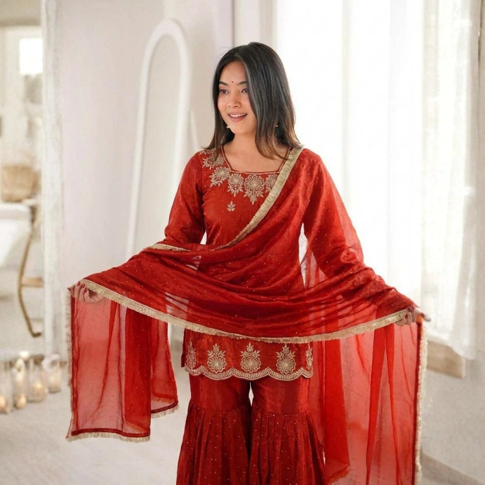 Inaaya Fendi Silk Zarkan Embellished Sharara Set
