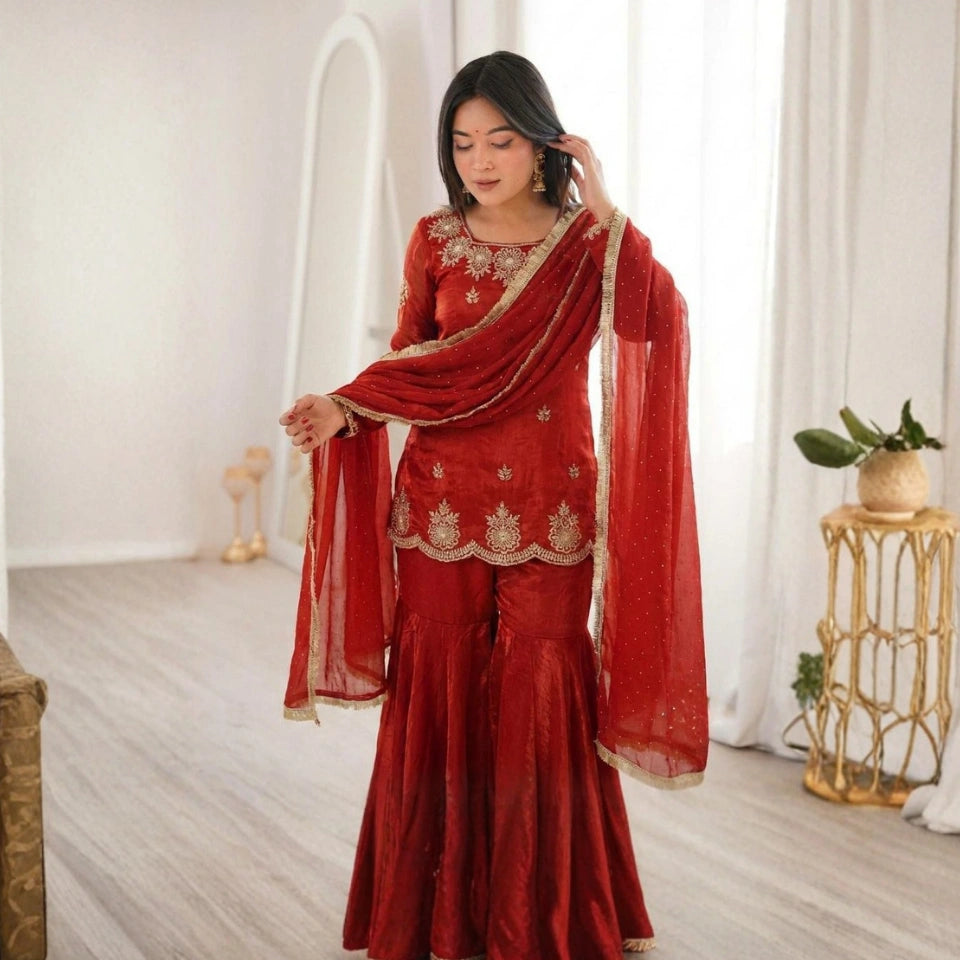 Inaaya Fendi Silk Zarkan Embellished Sharara Set