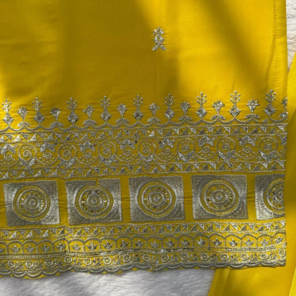 Gulnaar Crepe Silk Haldi Special Sharara Set
