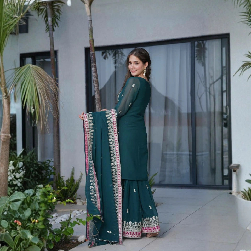 Saanvi Fox Georgette Embroidered Palazzo Set
