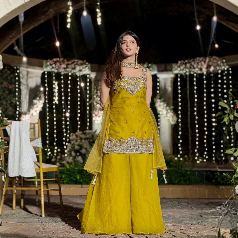 Aisha Two-Tone Silk Embroidered Sharara Set