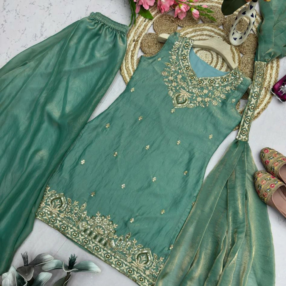 Aisha Two-Tone Silk Embroidered Sharara Set