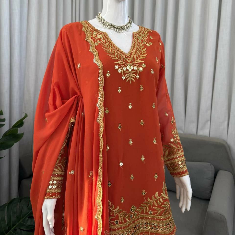 Riva Faux Georgette Embroidered Sharara Set