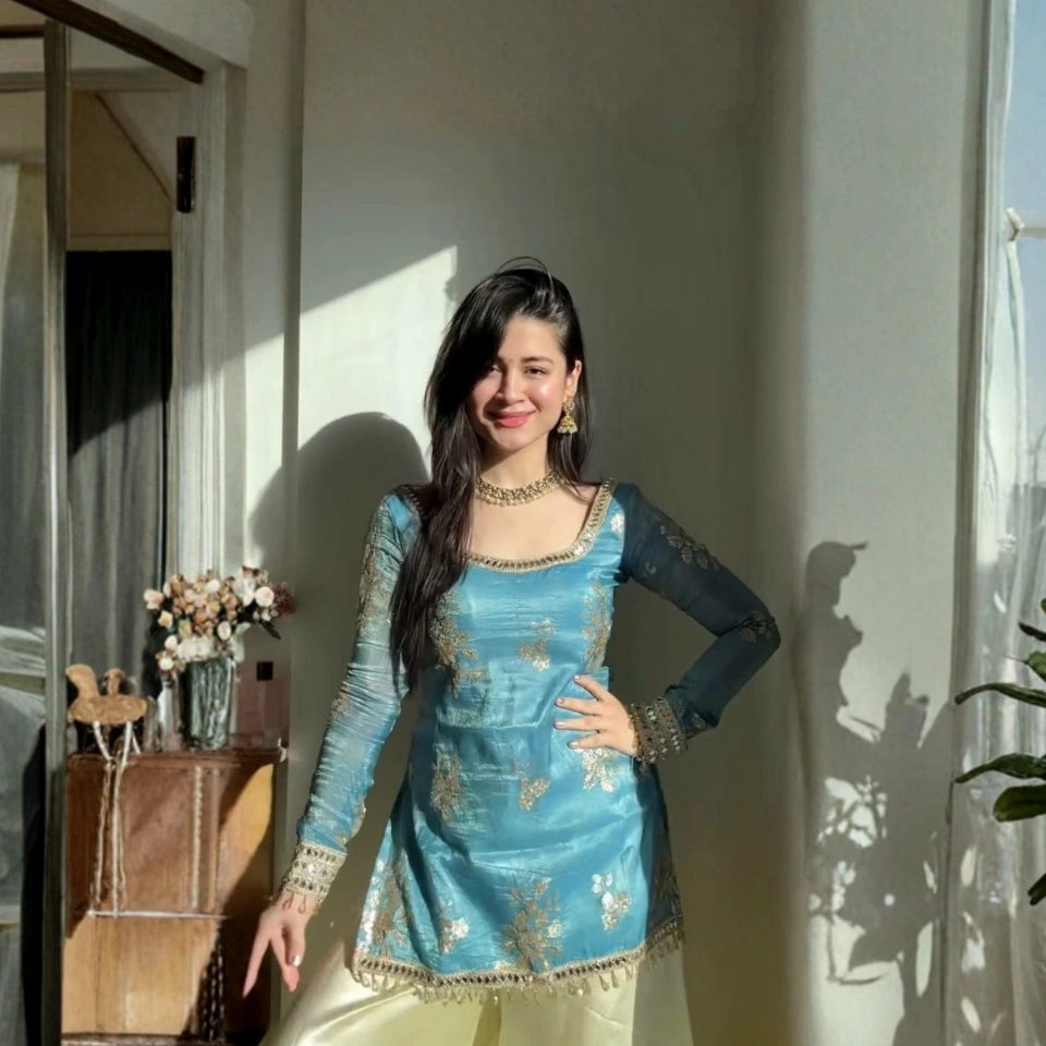 Zoya Fendi Silk Mirror Work Suit Set