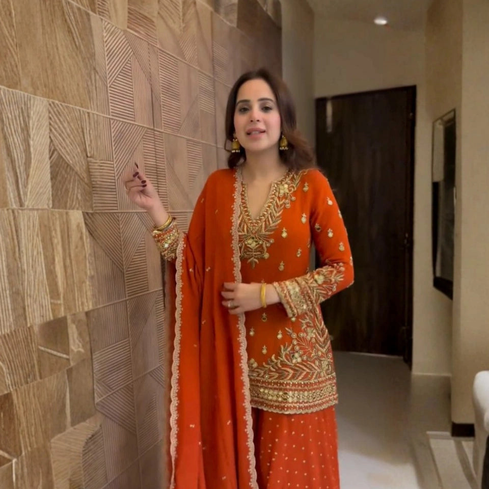 Riva Faux Georgette Embroidered Sharara Set