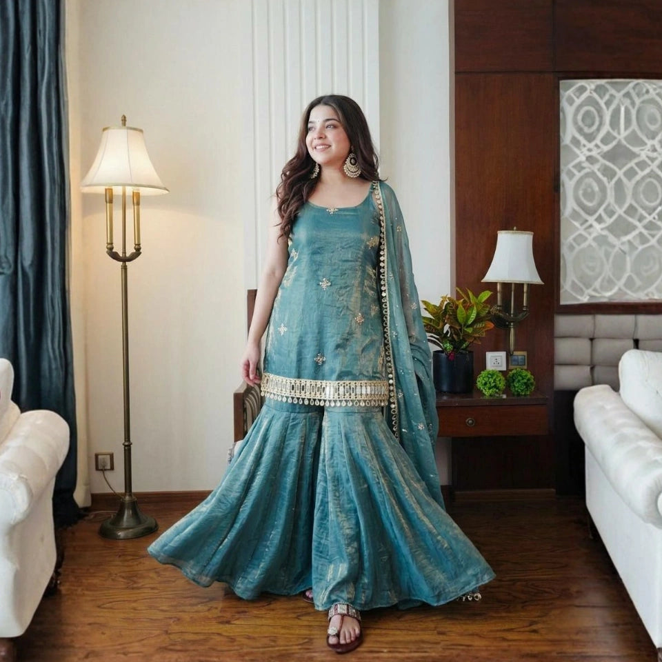 Meera Fendi Silk Mirror Work Sharara Set