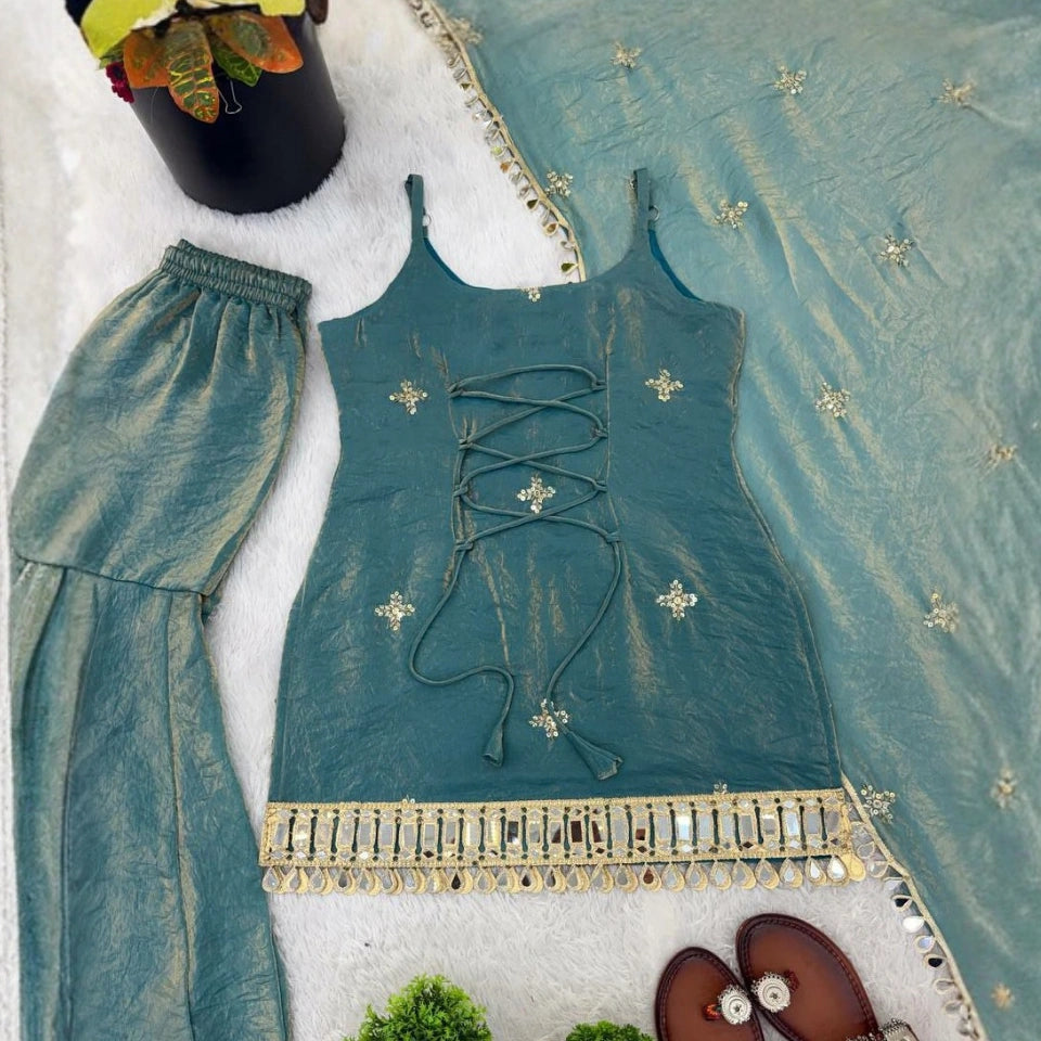 Meera Fendi Silk Mirror Work Sharara Set
