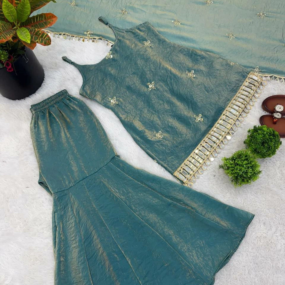 Meera Fendi Silk Mirror Work Sharara Set